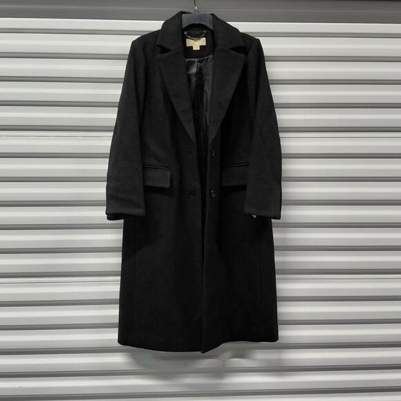Michael Kors Womens Coat Size PL Black Wool Blend Long Button Front Luxury NWT - Picture 3 of 10